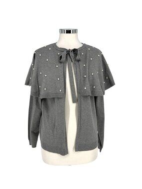 Badgley Mischka Gray Pearl-Embellished Capelet Cardigan Size Medium NWT